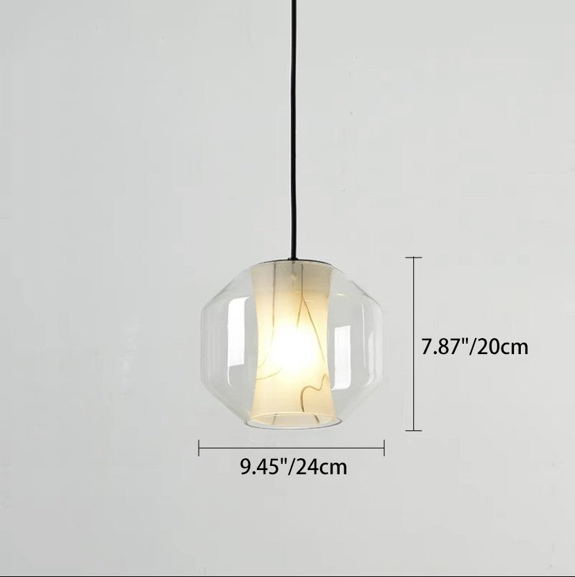 Lustre Contemporain en Verre Scandinave Faux Albâtre Fer Cylindre Rond 1/3 Lumière pour Chambre et Salon 