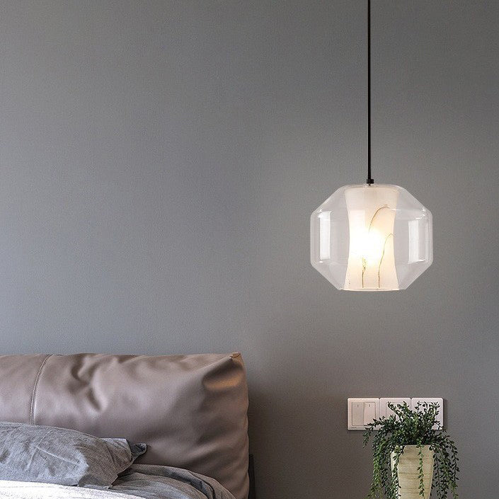 Lustre Contemporain en Verre Scandinave Faux Albâtre Fer Cylindre Rond 1/3 Lumière pour Chambre et Salon 