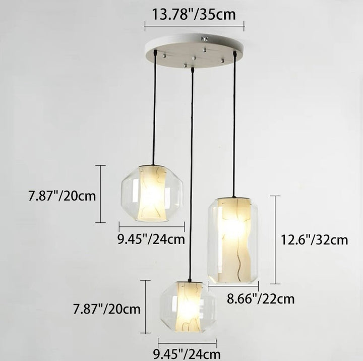 Lustre Contemporain en Verre Scandinave Faux Albâtre Fer Cylindre Rond 1/3 Lumière pour Chambre et Salon 