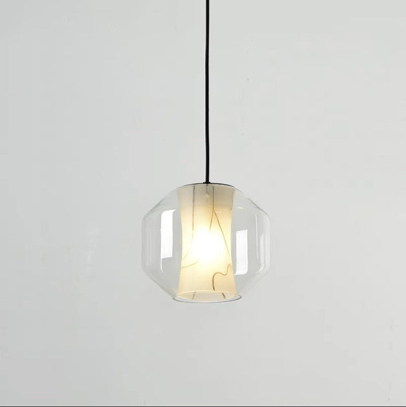 Lustre Contemporain en Verre Scandinave Faux Albâtre Fer Cylindre Rond 1/3 Lumière pour Chambre et Salon 