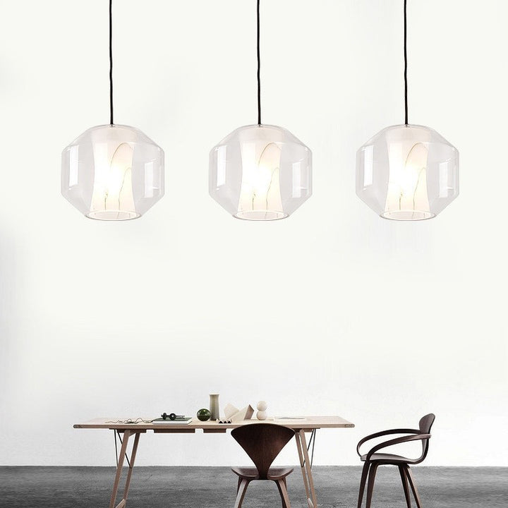 Lustre Contemporain en Verre Scandinave Faux Albâtre Fer Cylindre Rond 1/3 Lumière pour Chambre et Salon 