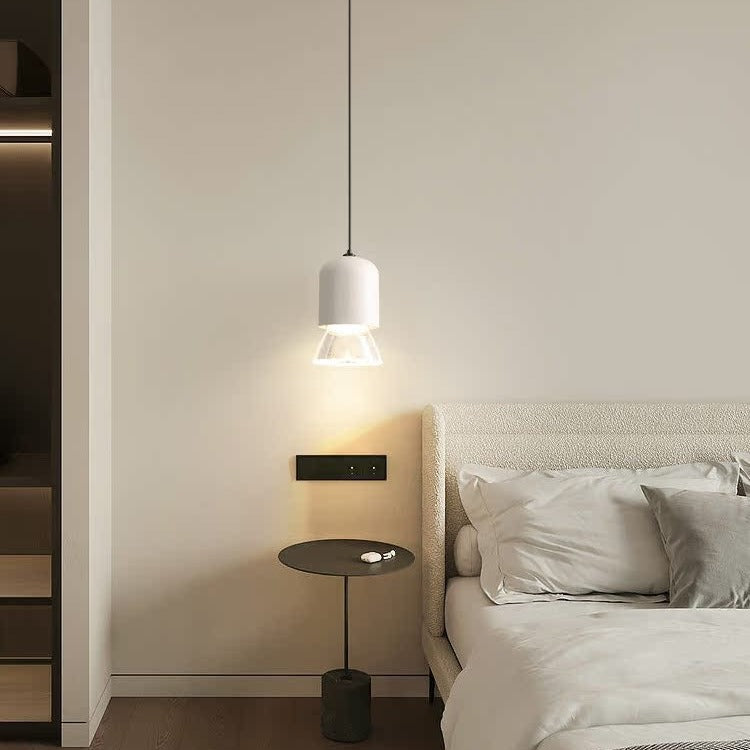 Moderne minimalistische zylindrische konische 1-Licht Pendelleuchte aus Acryl und Metall für das Schlafzimmer 