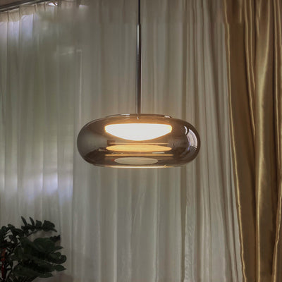 Modern Minimalist Electroplated Glass Iron Oval LED Pendant Light For Bedroom & Living Room