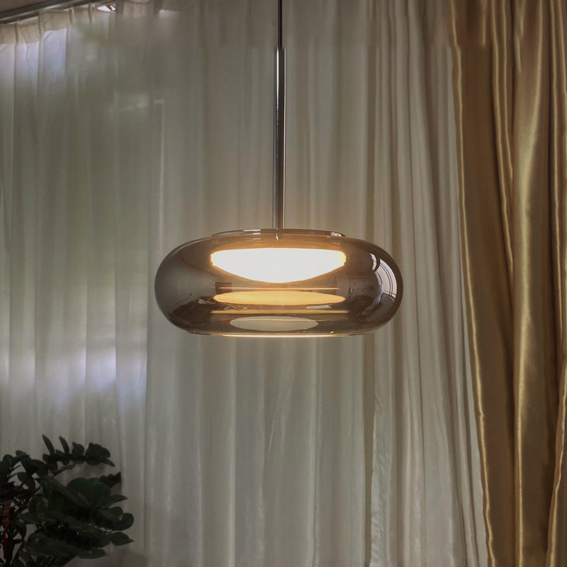 Modern Minimalist Electroplated Glass Iron Oval LED Pendant Light For Bedroom & Living Room