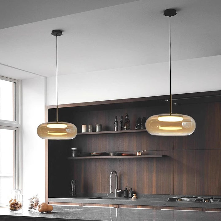 Moderne minimalistische elektroplattierte Glas-Eisen-Oval-LED-Pendelleuchte für Schlafzimmer &amp; Wohnzimmer 