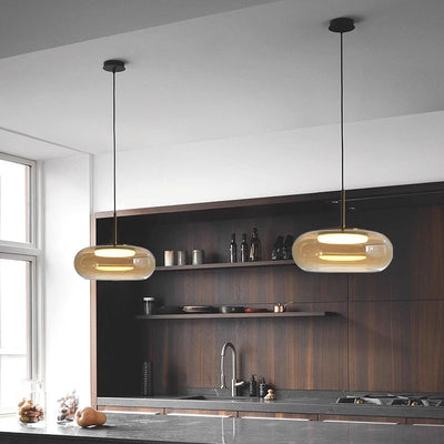 Modern Minimalist Electroplated Glass Iron Oval LED Pendant Light For Bedroom & Living Room