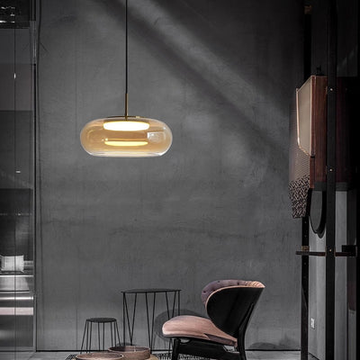 Modern Minimalist Electroplated Glass Iron Oval LED Pendant Light For Bedroom & Living Room