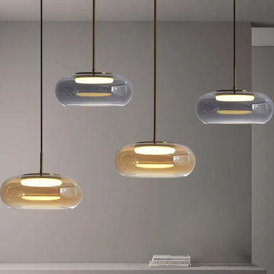 Modern Minimalist Electroplated Glass Iron Oval LED Pendant Light For Bedroom & Living Room
