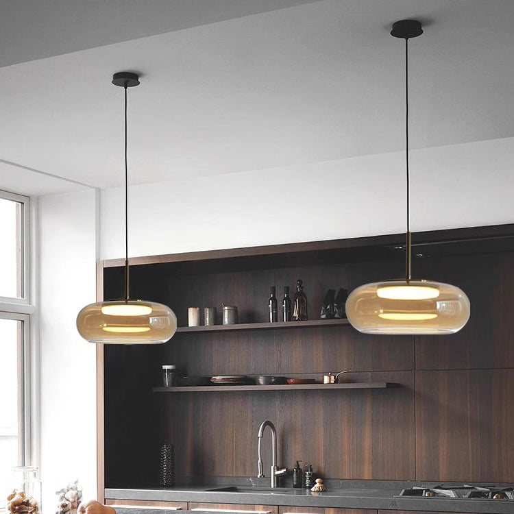 Modern Minimalist Electroplated Glass Iron Oval LED Pendant Light For Bedroom & Living Room