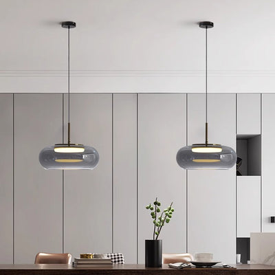 Modern Minimalist Electroplated Glass Iron Oval LED Pendant Light For Bedroom & Living Room