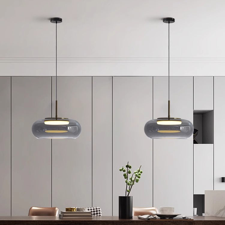 Modern Minimalist Electroplated Glass Iron Oval LED Pendant Light For Bedroom & Living Room