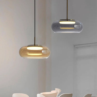 Modern Minimalist Electroplated Glass Iron Oval LED Pendant Light For Bedroom & Living Room