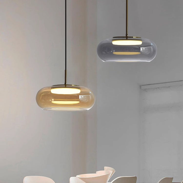 Modern Minimalist Electroplated Glass Iron Oval LED Pendant Light For Bedroom & Living Room