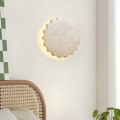 Traditional Japanese Beige Travertine Wavy Floral LED Wall Sconce Lamp For Bedroom