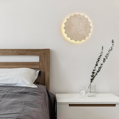 Traditional Japanese Beige Travertine Wavy Floral LED Wall Sconce Lamp For Bedroom