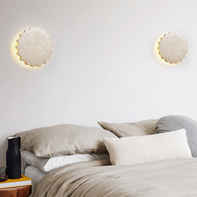 Applique murale LED florale ondulée en travertin beige japonais traditionnel pour chambre 