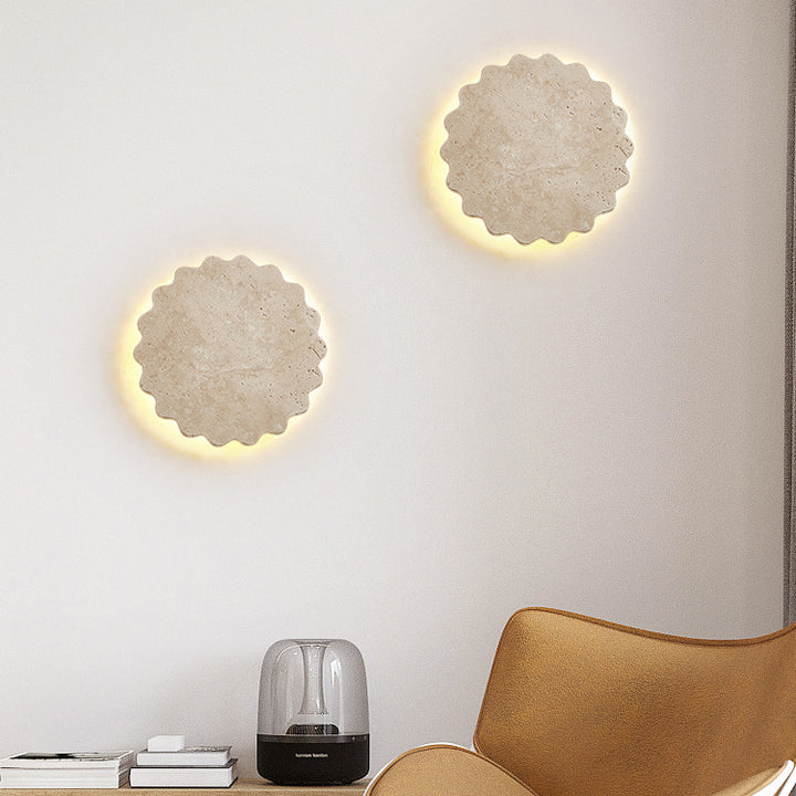 Applique murale LED florale ondulée en travertin beige japonais traditionnel pour chambre 