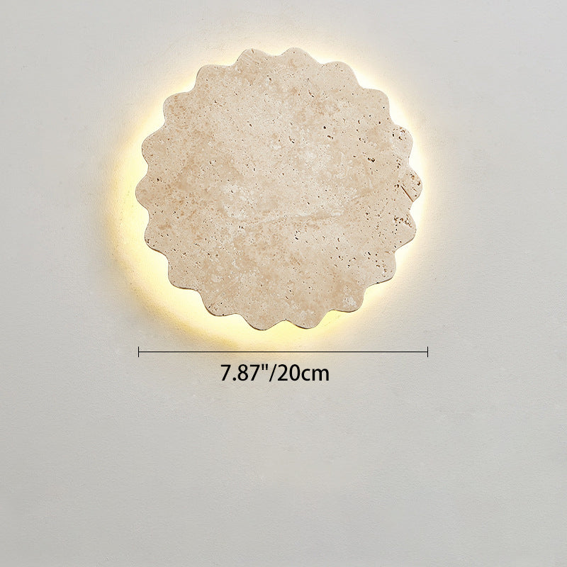 Traditional Japanese Beige Travertine Wavy Floral LED Wall Sconce Lamp For Bedroom