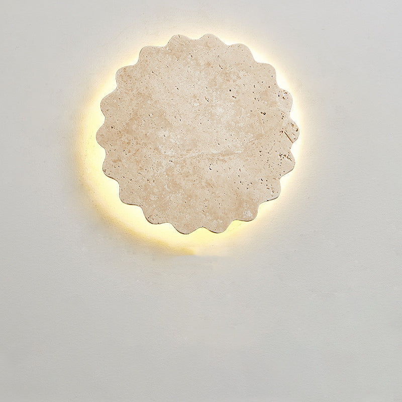 Traditional Japanese Beige Travertine Wavy Floral LED Wall Sconce Lamp For Bedroom