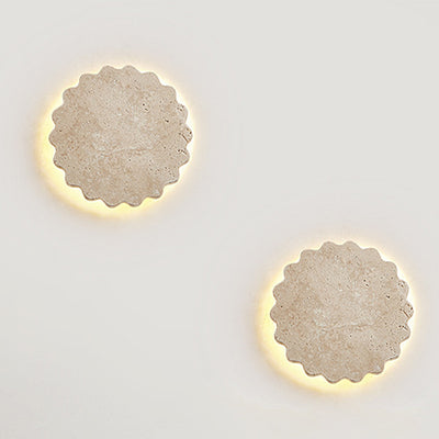 Traditional Japanese Beige Travertine Wavy Floral LED Wall Sconce Lamp For Bedroom