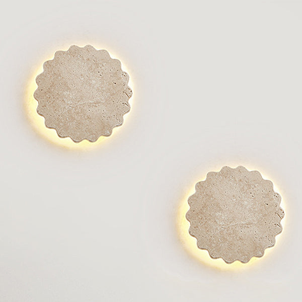 Traditional Japanese Beige Travertine Wavy Floral LED Wall Sconce Lamp For Bedroom