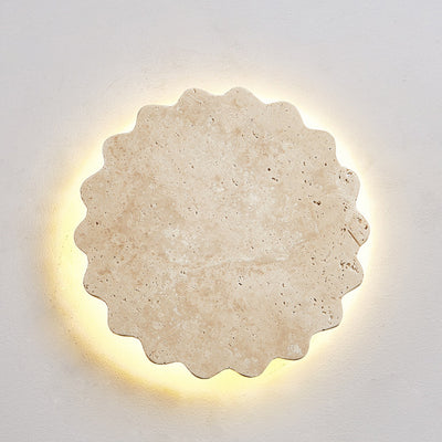 Traditional Japanese Beige Travertine Wavy Floral LED Wall Sconce Lamp For Bedroom