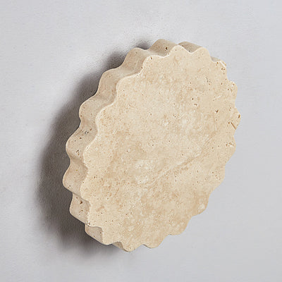 Traditional Japanese Beige Travertine Wavy Floral LED Wall Sconce Lamp For Bedroom