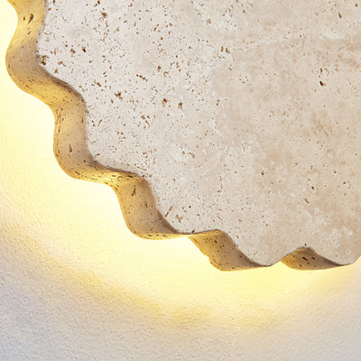 Traditional Japanese Beige Travertine Wavy Floral LED Wall Sconce Lamp For Bedroom
