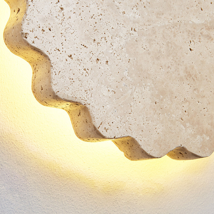 Traditional Japanese Beige Travertine Wavy Floral LED Wall Sconce Lamp For Bedroom