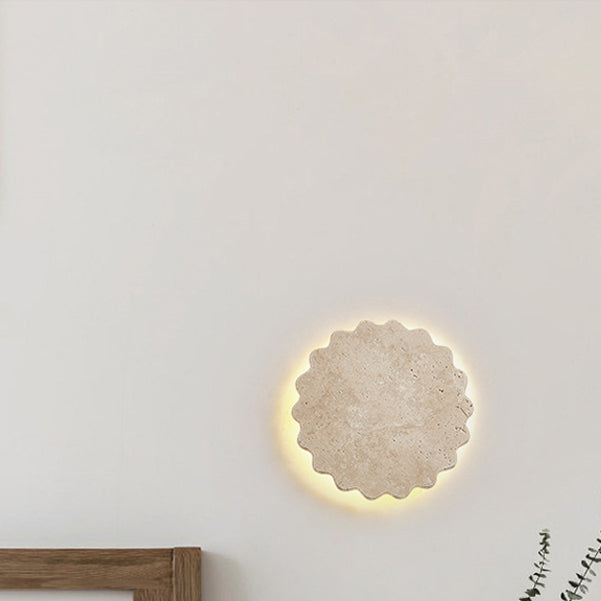 Traditional Japanese Beige Travertine Wavy Floral LED Wall Sconce Lamp For Bedroom