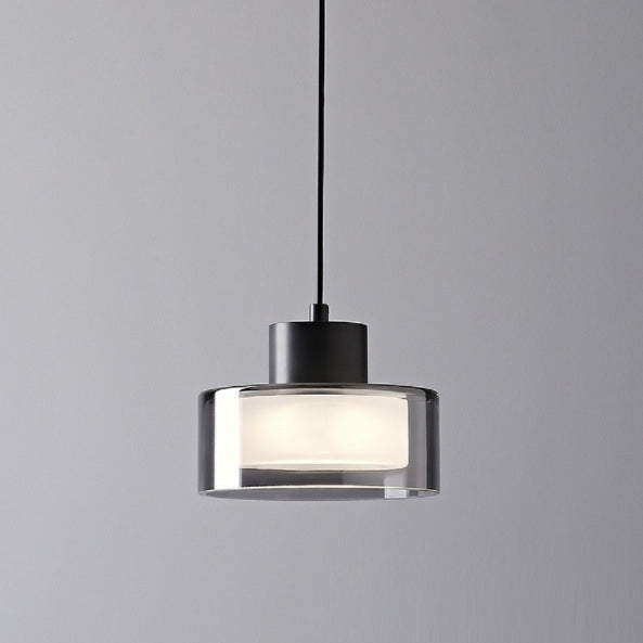 Modern Minimalist Brass Acrylic Glass Round Cylinder LED Pendant Light For Bedroom &amp; Living Room