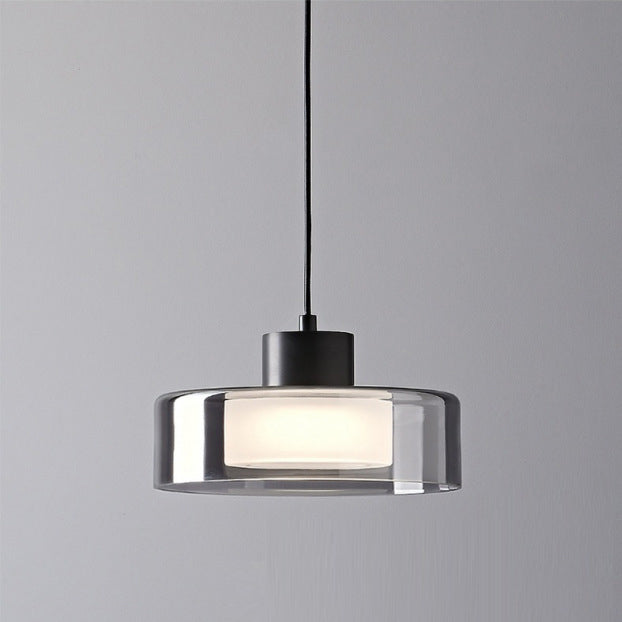 Moderne minimalistische Pendelleuchte aus Messing, Acryl und Glas in runder Zylinderform mit LED für Schlafzimmer und Wohnzimmer 