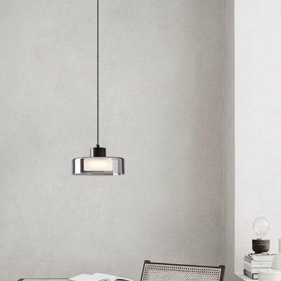Moderne minimalistische Pendelleuchte aus Messing, Acryl und Glas in runder Zylinderform mit LED für Schlafzimmer und Wohnzimmer 