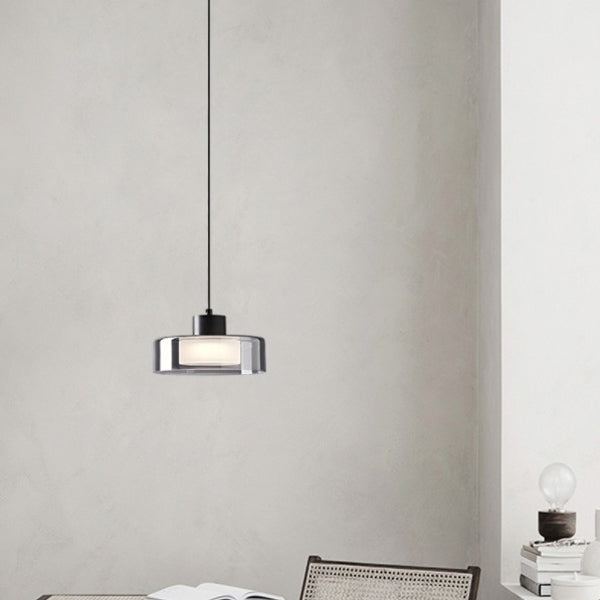Moderne minimalistische Pendelleuchte aus Messing, Acryl und Glas in runder Zylinderform mit LED für Schlafzimmer und Wohnzimmer 