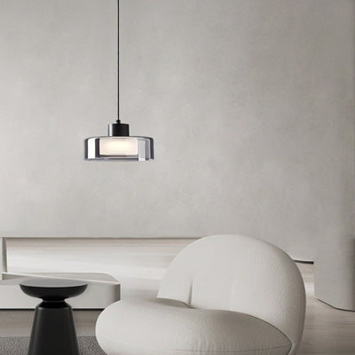 Moderne minimalistische Pendelleuchte aus Messing, Acryl und Glas in runder Zylinderform mit LED für Schlafzimmer und Wohnzimmer 