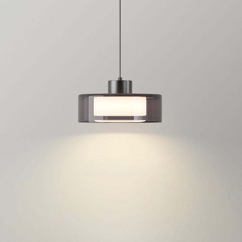Moderne minimalistische Pendelleuchte aus Messing, Acryl und Glas in runder Zylinderform mit LED für Schlafzimmer und Wohnzimmer 
