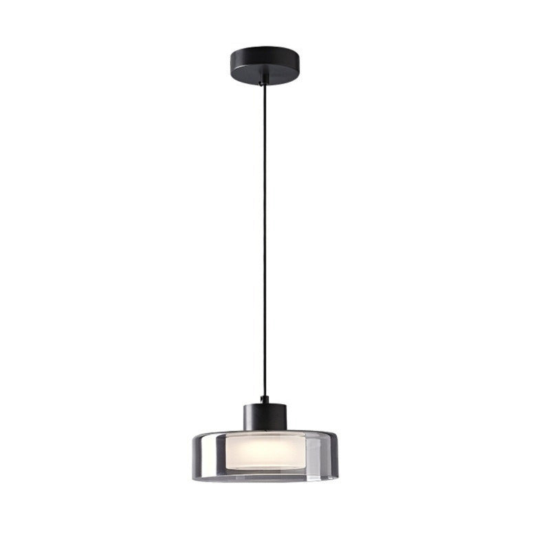 Moderne minimalistische Pendelleuchte aus Messing, Acryl und Glas in runder Zylinderform mit LED für Schlafzimmer und Wohnzimmer 