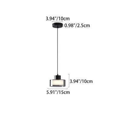Moderne minimalistische Pendelleuchte aus Messing, Acryl und Glas in runder Zylinderform mit LED für Schlafzimmer und Wohnzimmer 