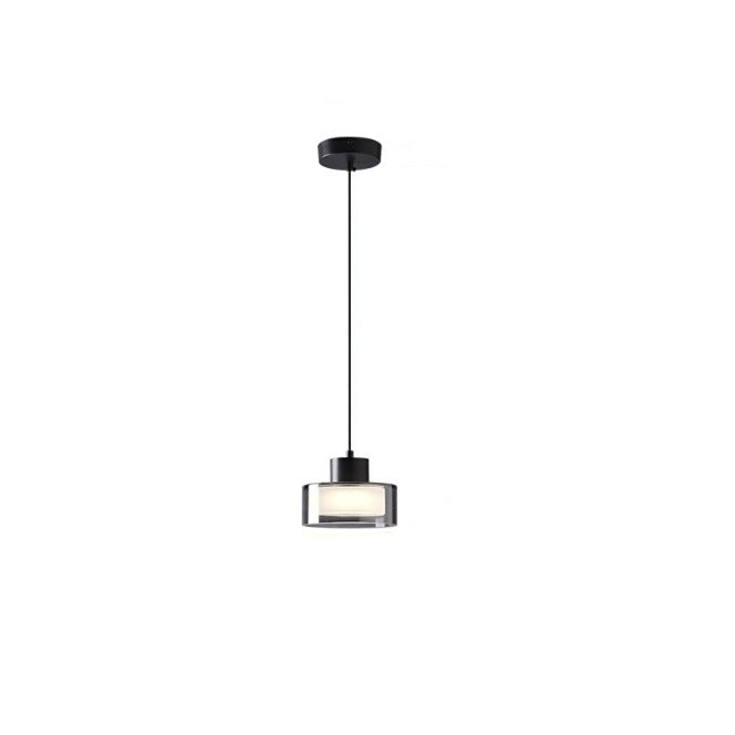 Moderne minimalistische Pendelleuchte aus Messing, Acryl und Glas in runder Zylinderform mit LED für Schlafzimmer und Wohnzimmer 