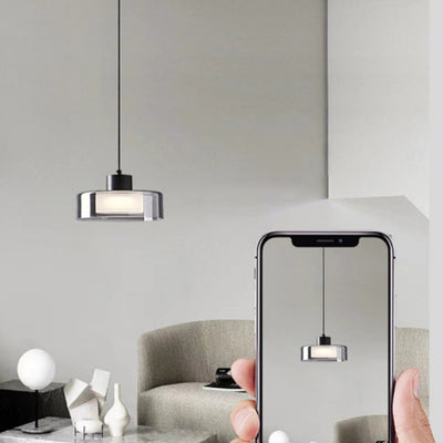 Moderne minimalistische Pendelleuchte aus Messing, Acryl und Glas in runder Zylinderform mit LED für Schlafzimmer und Wohnzimmer 