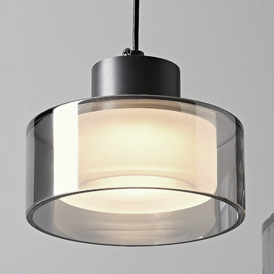 Moderne minimalistische Pendelleuchte aus Messing, Acryl und Glas in runder Zylinderform mit LED für Schlafzimmer und Wohnzimmer 