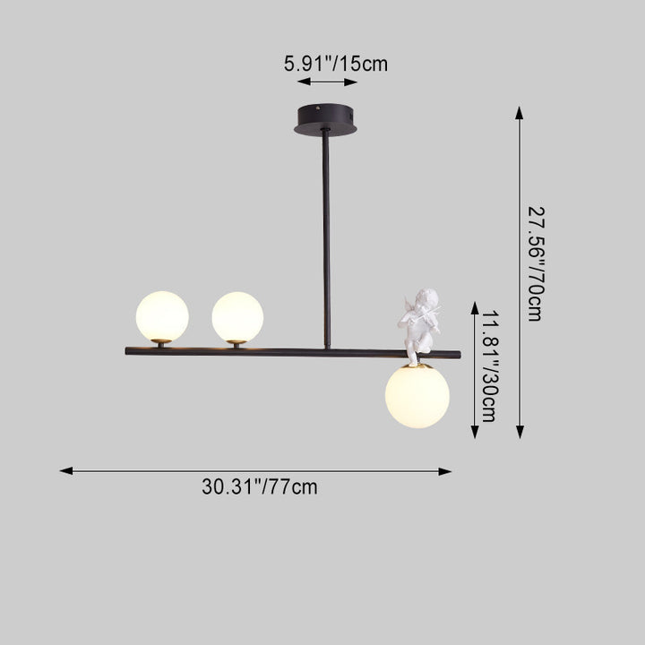 Zeitgenössischer skandinavischer Glas-Harz-Metall-Linear-Engelform 3/4-Licht-Kronleuchter-Insellicht für das Esszimmer 