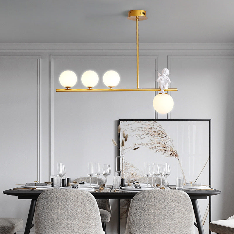 Contemporary Scandinavian Glass Resin Metal Linear Angel Shape 3/4-Light Chandelier Island Light For Dining Room