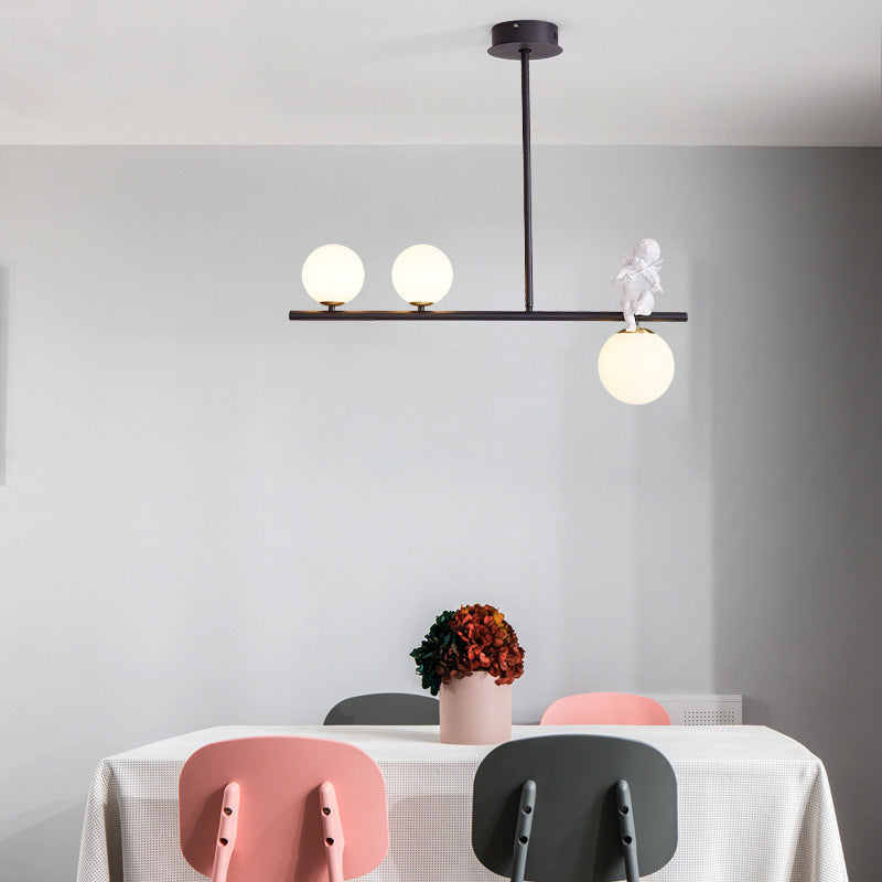 Contemporary Scandinavian Glass Resin Metal Linear Angel Shape 3/4-Light Chandelier Island Light For Dining Room