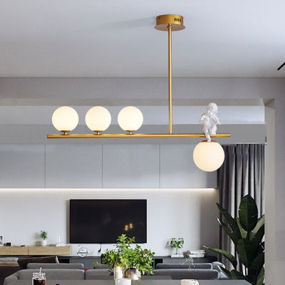 Contemporáneo Escandinavo Cristal Resina Metal Forma de Ángel Lineal 3/4-Luz Araña Luz de Isla Para Comedor 