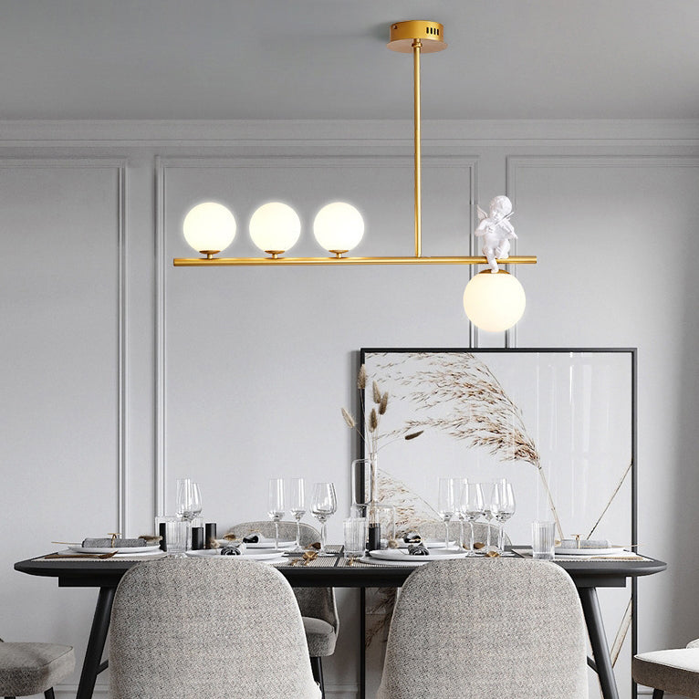 Contemporary Scandinavian Glass Resin Metal Linear Angel Shape 3/4-Light Chandelier Island Light For Dining Room