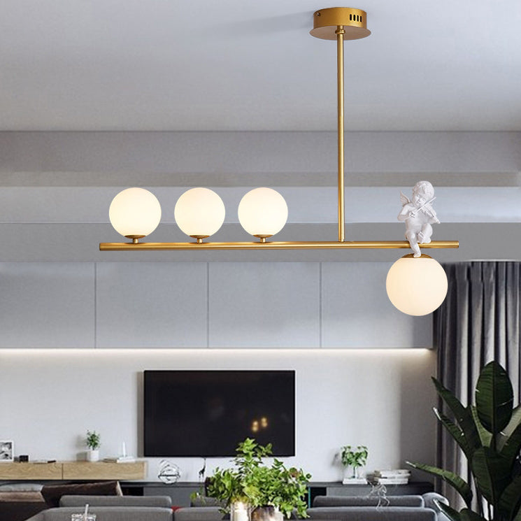 Contemporáneo Escandinavo Cristal Resina Metal Forma de Ángel Lineal 3/4-Luz Araña Luz de Isla Para Comedor 