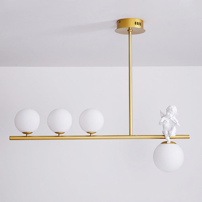 Contemporary Scandinavian Glass Resin Metal Linear Angel Shape 3/4-Light Chandelier Island Light For Dining Room
