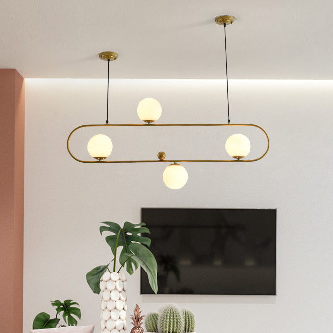 Moderner minimalistischer Glas-Eisen-Oval-Globus 3/4-Licht-Kronleuchter Insellicht für Wohnzimmer 