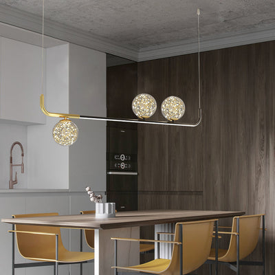Lustre LED en acrylique créatif contemporain en silicone et fer sphérique incurvé pour salle à manger 